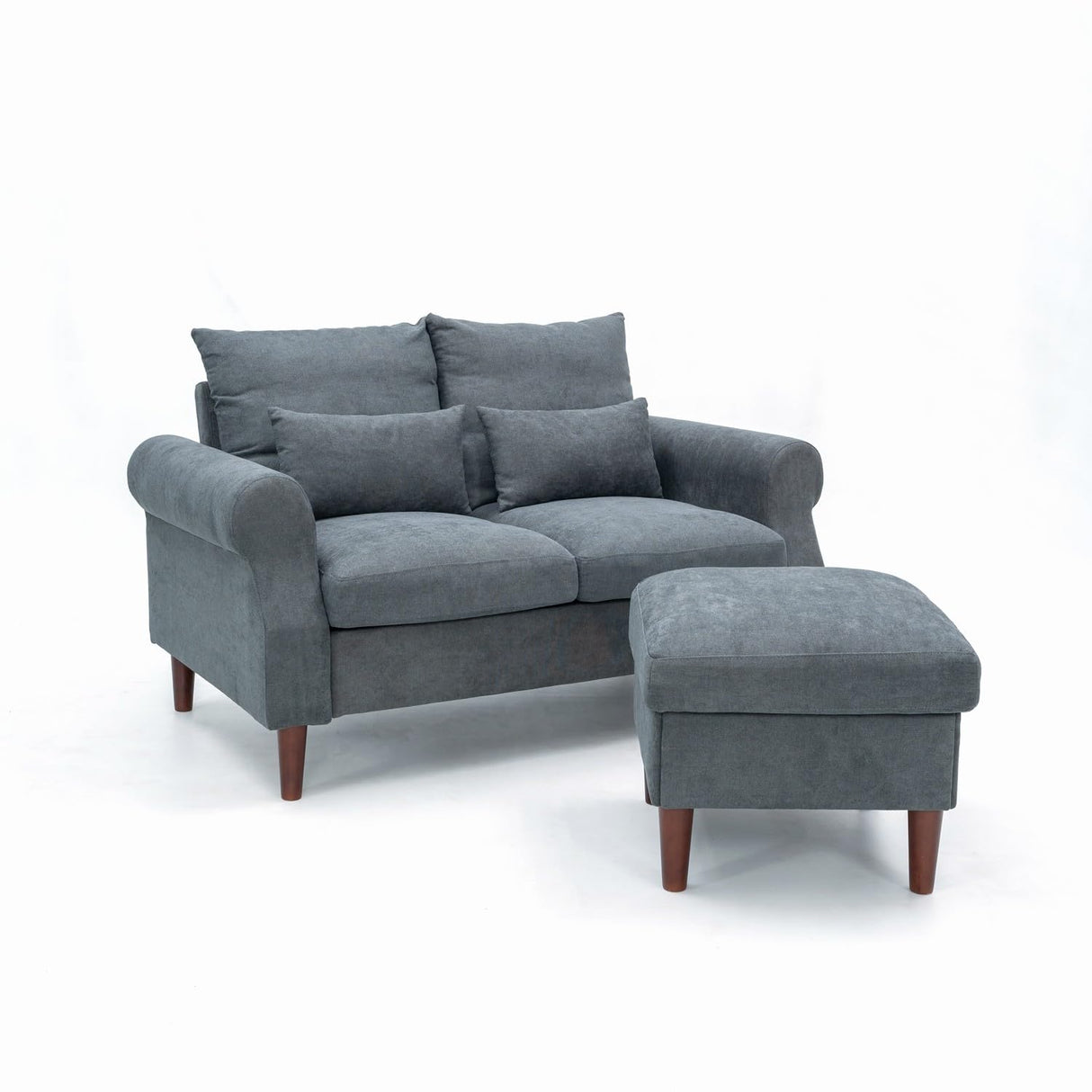 Panana 2 Seater with Ottoman Small Sofa Set, Sectional Sofa Loveseat with Ottoman for Small Space Living Room Apartment (Gray, 2 Seater with Ottoman) Panana