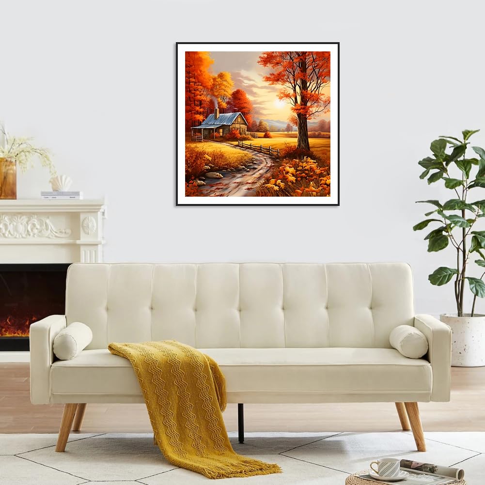 FHBUBPUP Autumn Landscape Diamond Painting Kits for Adults, Fall Diamond Art Kits for Beginners, 5D DIY Full Drill Round Gem Art, Paint with Diamond Beads Craft Home Wall Decor 12x12 inch FHBUBPUP