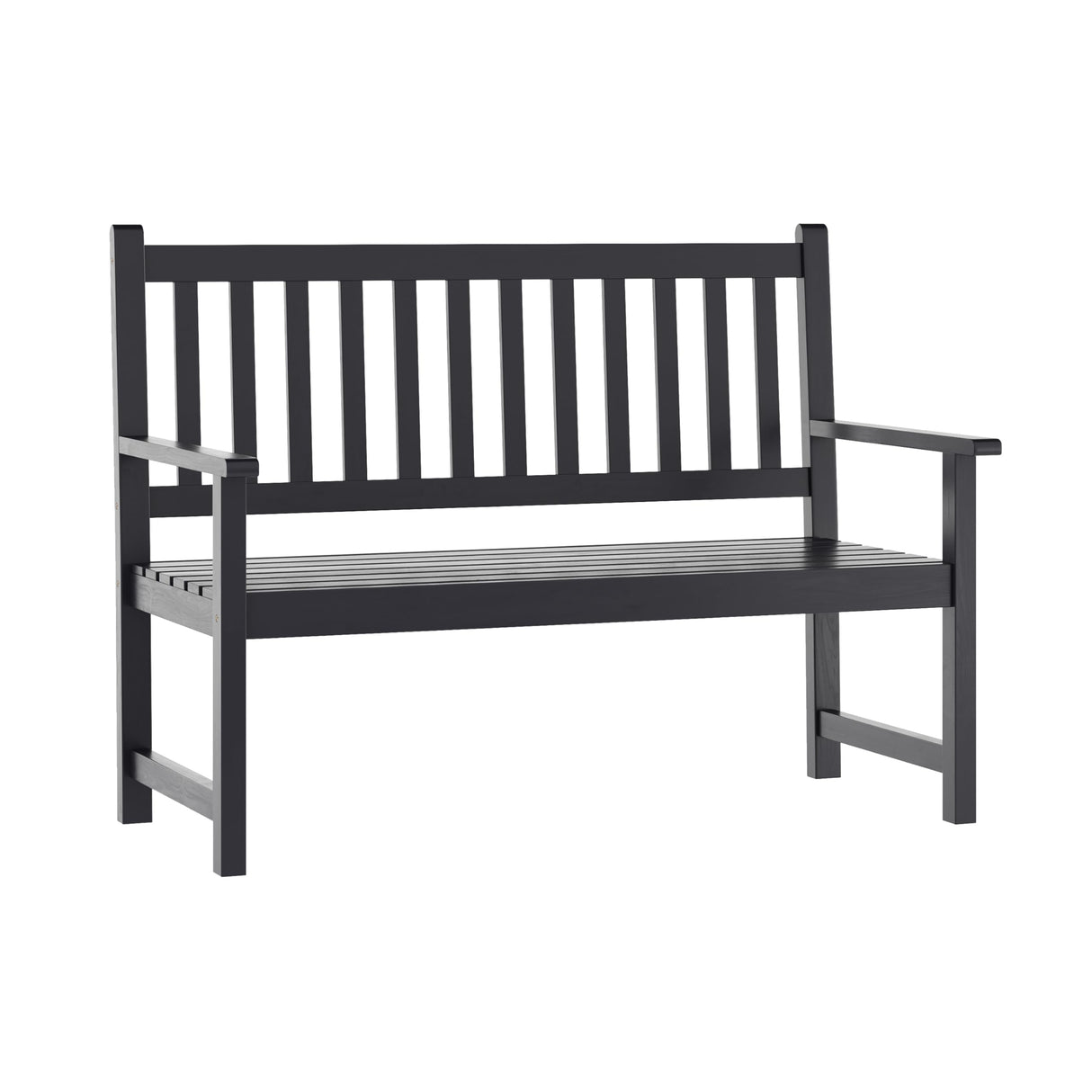 Flash Furniture Adele Commercial Indoor/Outdoor Acacia Wood Bench, 2-Person Slatted Patio Loveseat, for Use in Yard, Garden, Porch, or Park, Black Flash Furniture