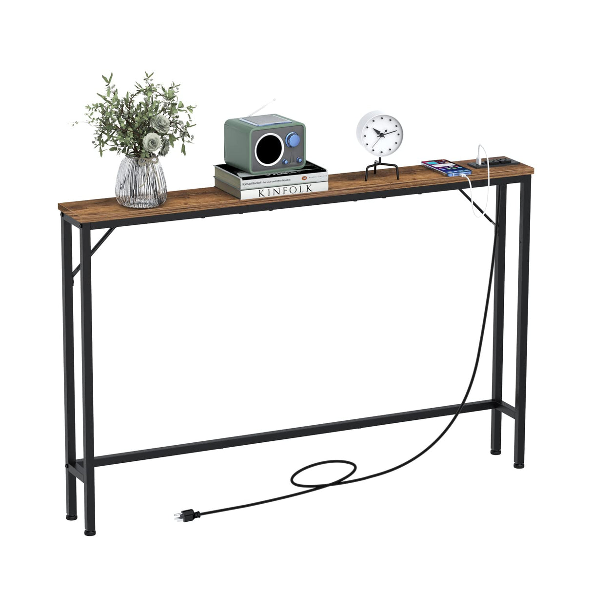 Tohomeor 5.9" Skinny Behind Sofa Console Table with Charging Station 47.24" Narrow Long Behind Couch Table with Power Outlets USB Ports Thin Entry Table for Entryway Living Room Hallway Tohomeor