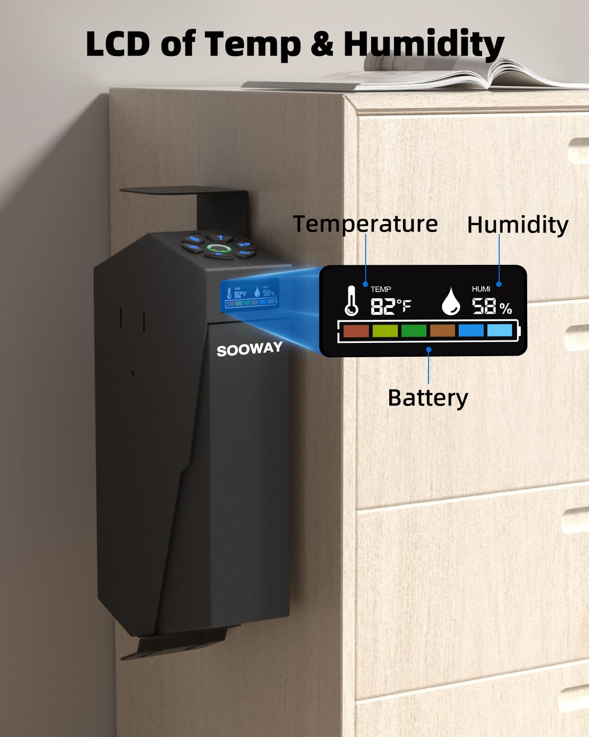 Gun Safe, Mounted Biometric Pistol Safe Drop Down Gun Lock Box for Handgun with 3 Ways Quick Access Bedside Pistol Case for Nightstand, Desk, Wall, Dresser SOOWAY