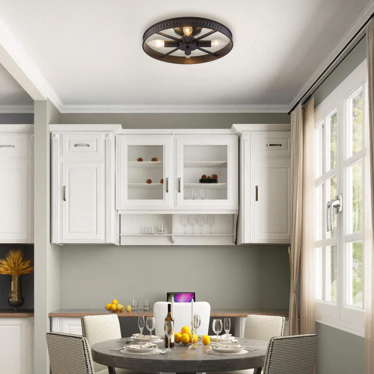 KJLARS Ceiling Light Fixture Flush Mount Ceiling Lamp Black Farmhouse Chandelier Industrial Rustic Light fixtures Pendant Lighting 4-Light E12 Kitchen Lighting KJLARS