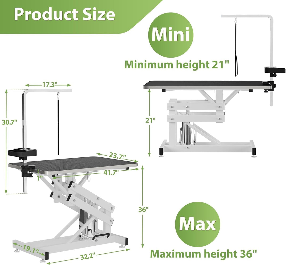 APRILSOUL 42" Hydraulic Pet Grooming Table w/Anti-Static Table Top, Heav Duty Z-Lift Dog Grooming Table/21-36 w/Armrests/Leash Covers/Tool Organiyzers/Hooks, Weight Capacity 330LBS Black APRILSOUL