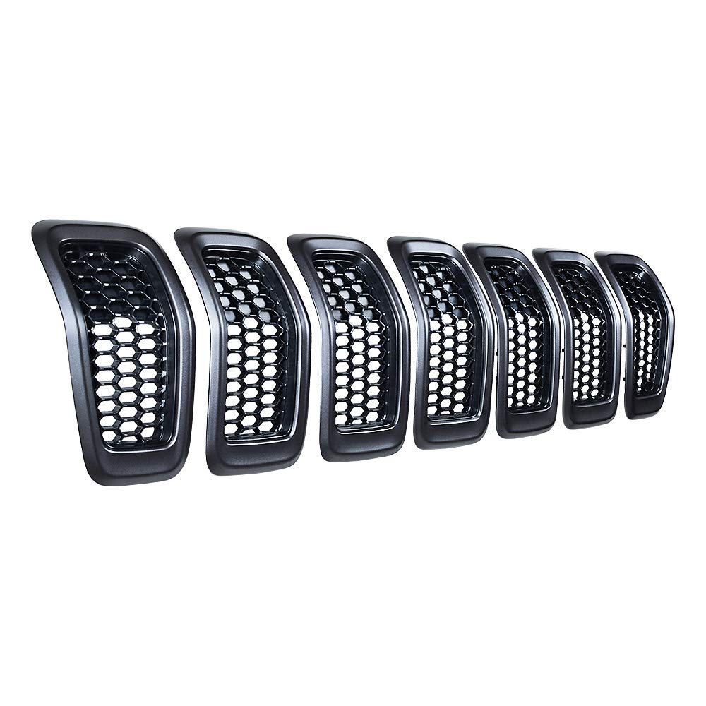Astra Depot 7pcs Matte Black Mesh Honeycomb with Retro Gray Dark Ring Front Grille Grill Inserts Covers Compatible with 2014-2018 Jeep Cherokee Astra Depot