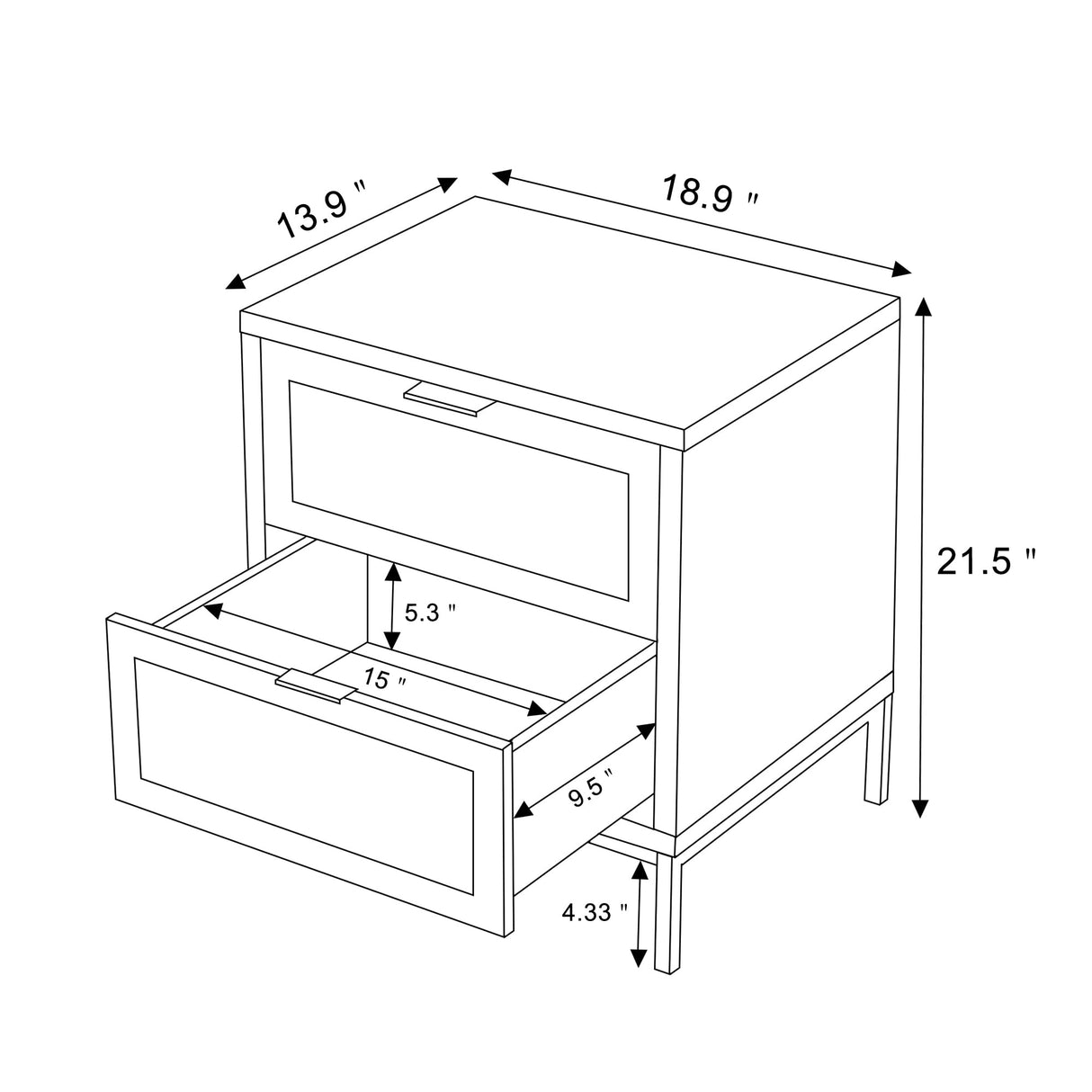 Anmytek Rattan Nightstand, Boho Bedside Table with 2 Rattan Decorated Drawers, Black Wood Night Stand Farmhouse End Table Side Table for Bedroom, Dorm, H0057 Anmytek