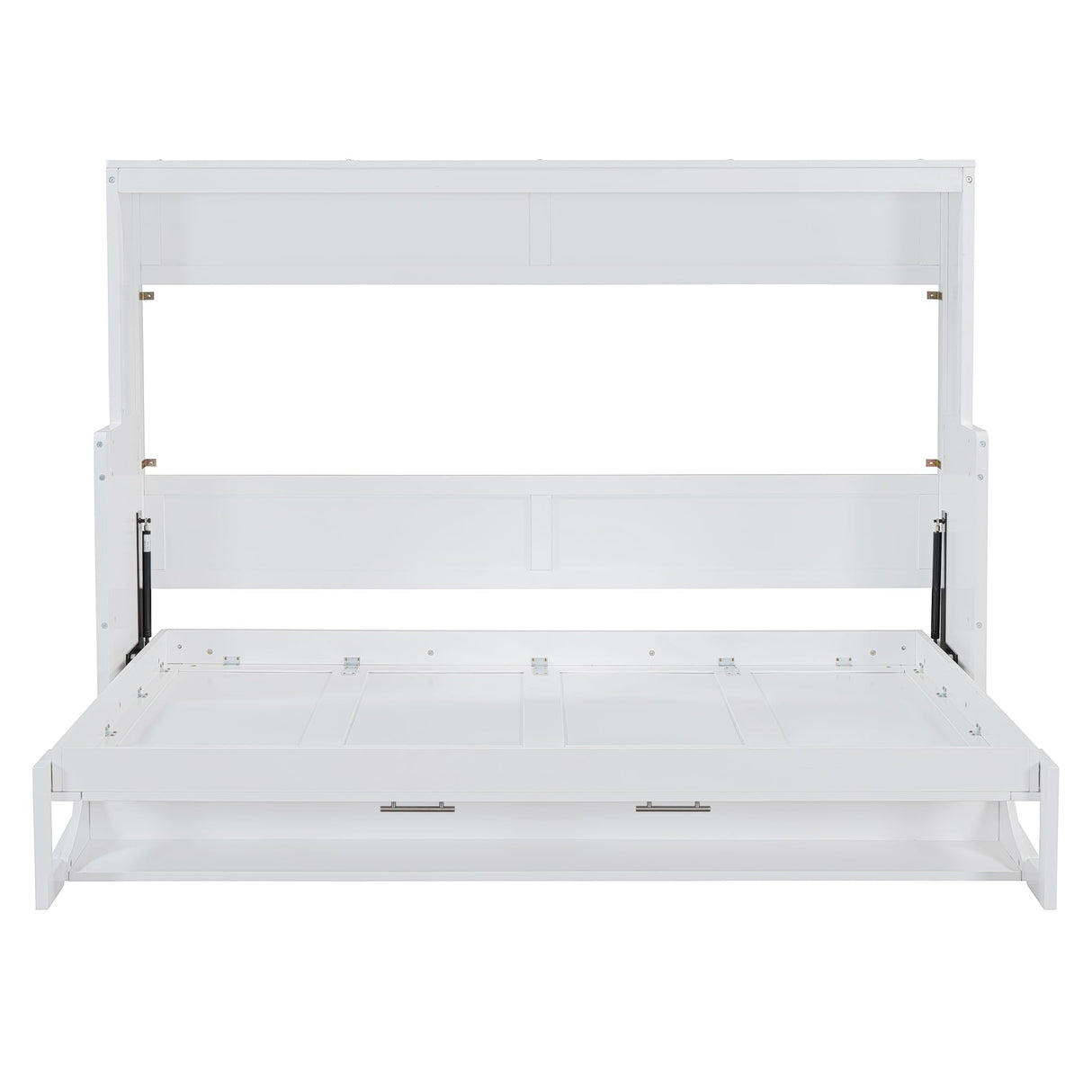 Ball & Cast Horizontal Murphy Bed Full Size,Hidden Folding Wall Bed Frame with Hydraulic Lift&Desk,Wood Cabinet Platform Bed can be Folded into Desk,Space Saving for Bedroom,Guest Room,Apartment,White Ball & Cast