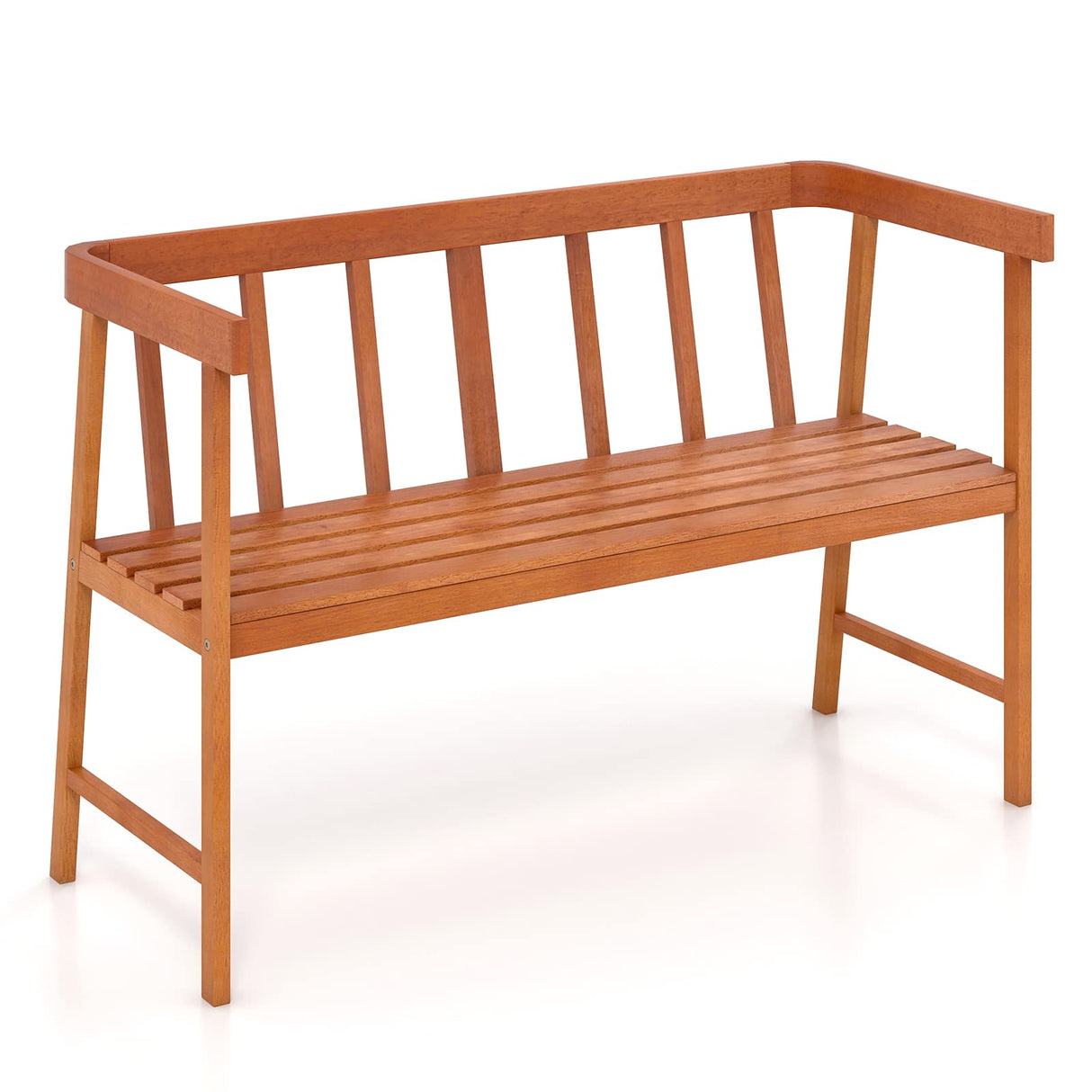Tangkula Outdoor Eucalyptus Wood Bench, 2-Person Garden Bench with Backrest and Armrests, Garden Bench with Slatted Seat for Porch, Park, Backyard, 800 Lbs Max Load, 43” L x 18” W x 28” H, Natural Tangkula