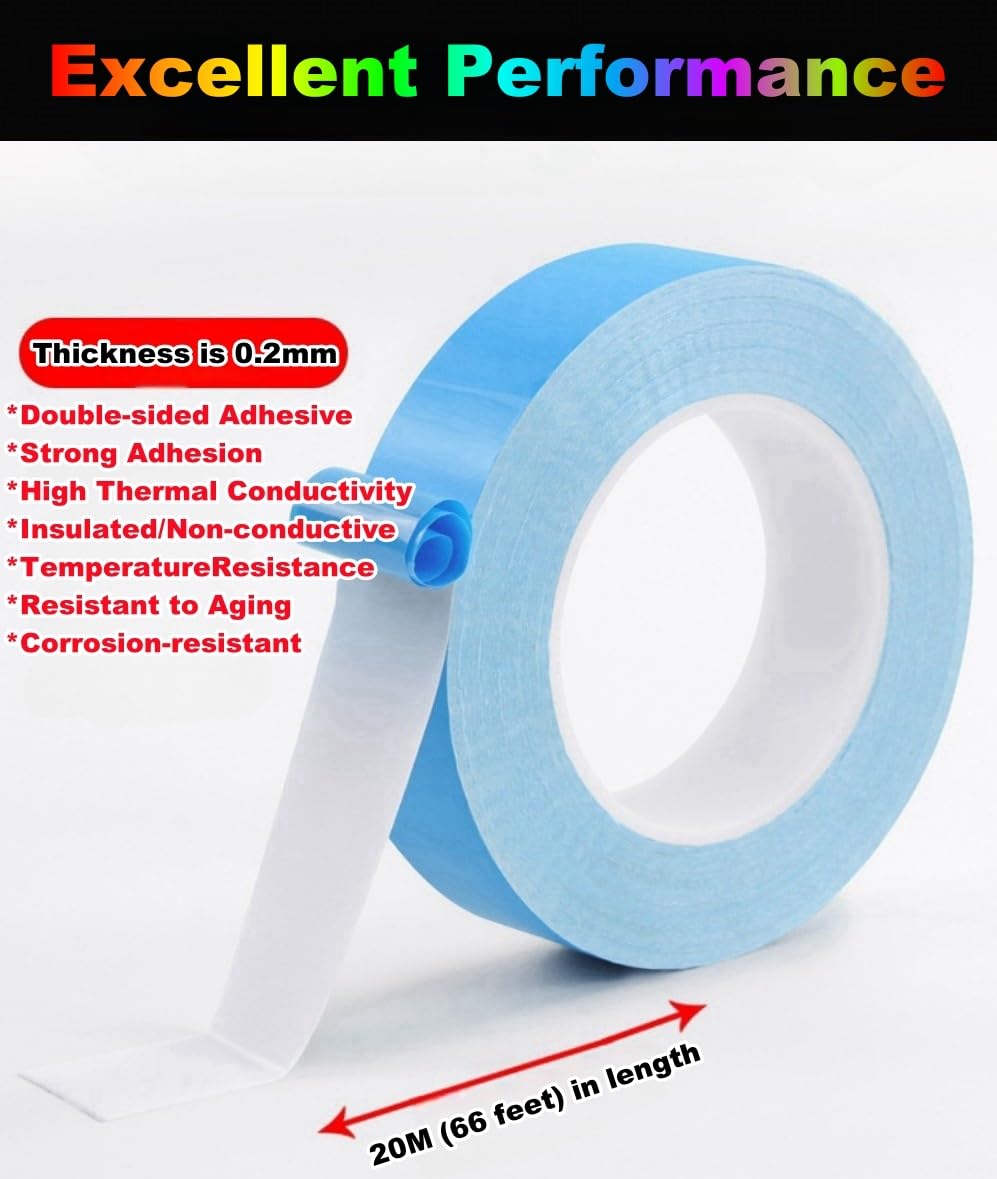 Double Sided Tape 1inch x 66Feet Thermal Tape Heavy Duty Super Strong Adhesive, Insulation Heat Transfer Tape for Paste CPU Heatsink, Mounting LED Strip, Carpet Fixing, Woodworking Project, DIY Crafts AVNTKER