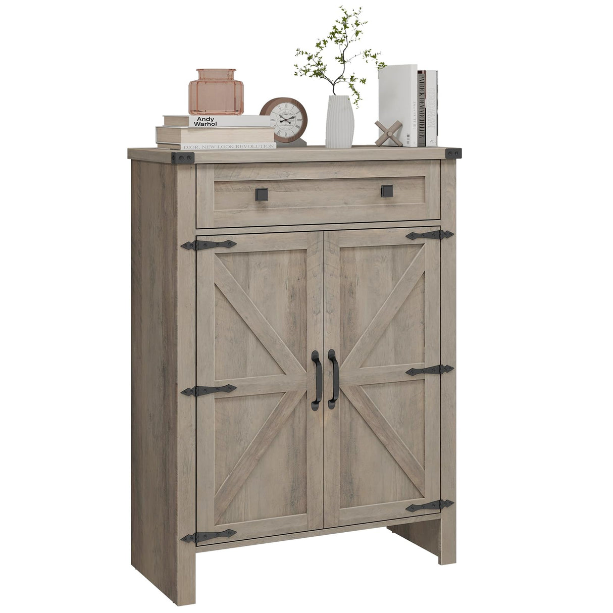 Halitaa Shoe Cabinet, Farmhouse Shoe Storage Organizer, Shoe Storage Cabinet with Doors & Drawer, Boots High-Shoe Cabinet Organizer for Entryway Living Room Hallway, Grey Halitaa