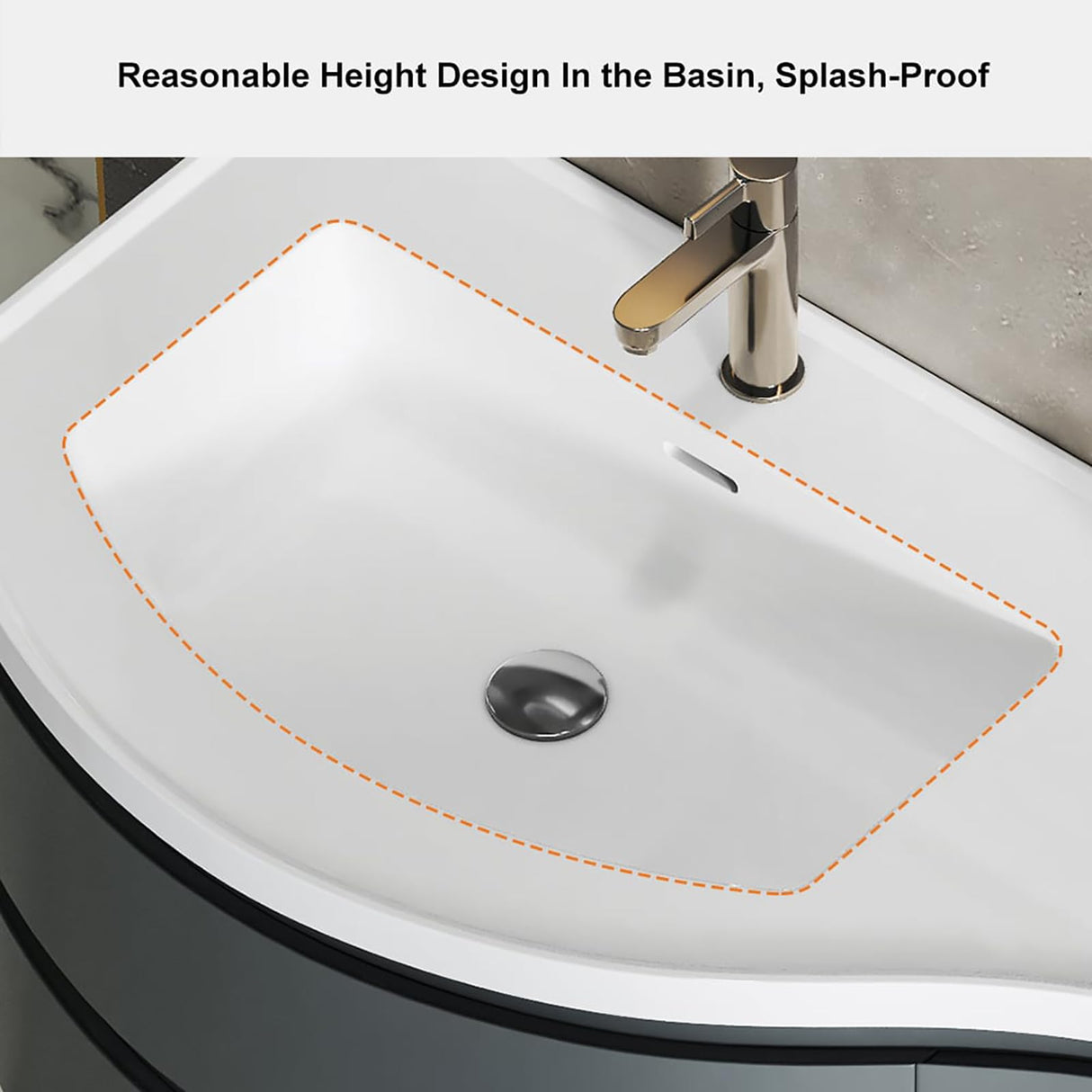 Weibath Floating Vanity 35" Floating Curved Bathroom Vanity Wall Mounted Half-Circle Bathroom Cabinet Weibath