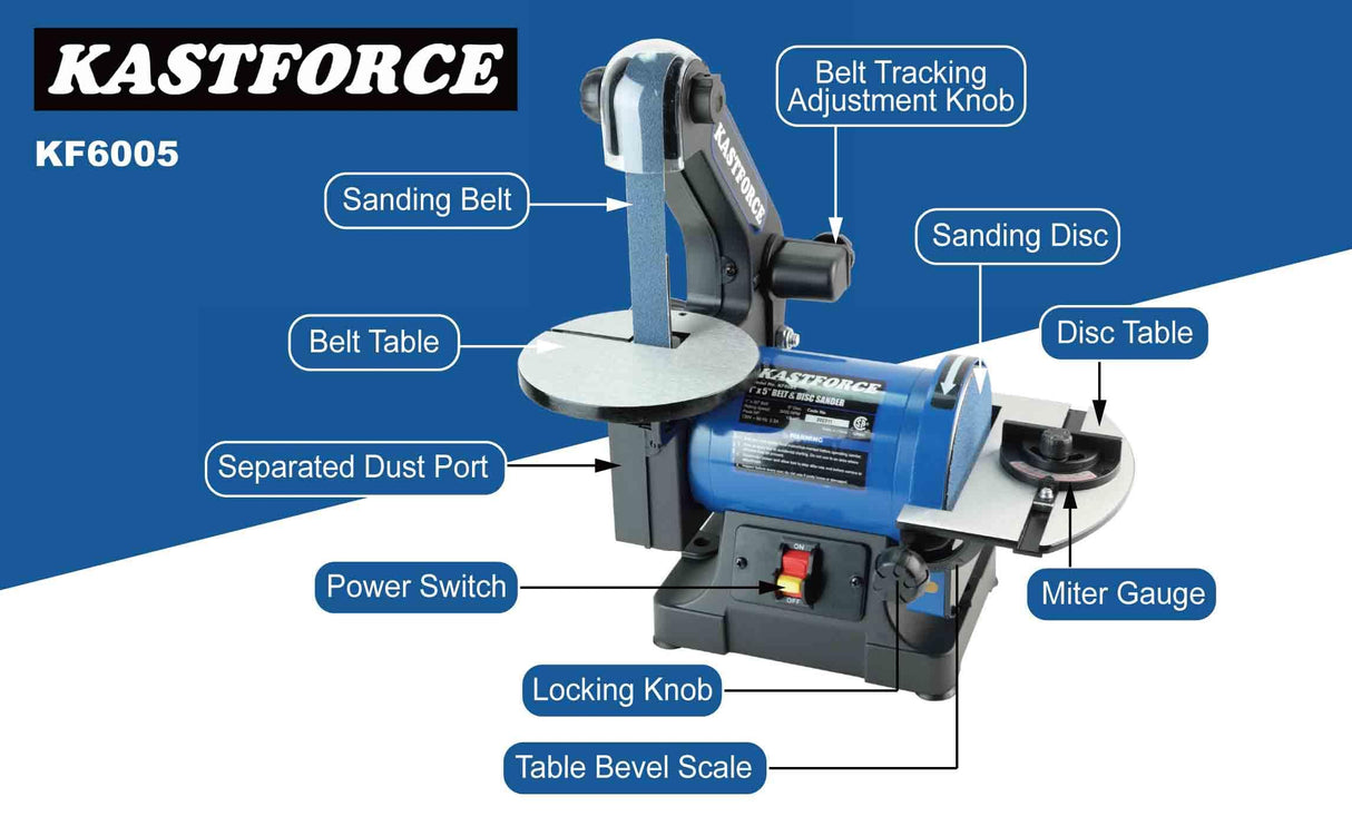 KASTFORCE Professional Belt Disc Sander, 1 inch x 30 inch Belt Sander and 5 inch Disc Sander, Belt Sander for Woodworking with 1/3 HP Low Noise Induction Brushless Motor, Zirconia Abrasive, KF6005 KASTFORCE