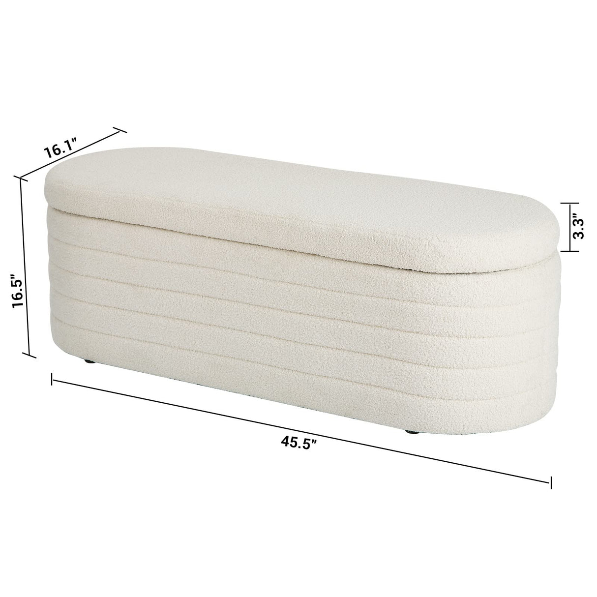 OuchTek Teddy Storage Ottoman Bench Modern Upholstered Storage Bench Sherpa Window Entryway Bench Oval White Ottoman with Storage for Living Room Bedroom Bench End of Bed OuchTek