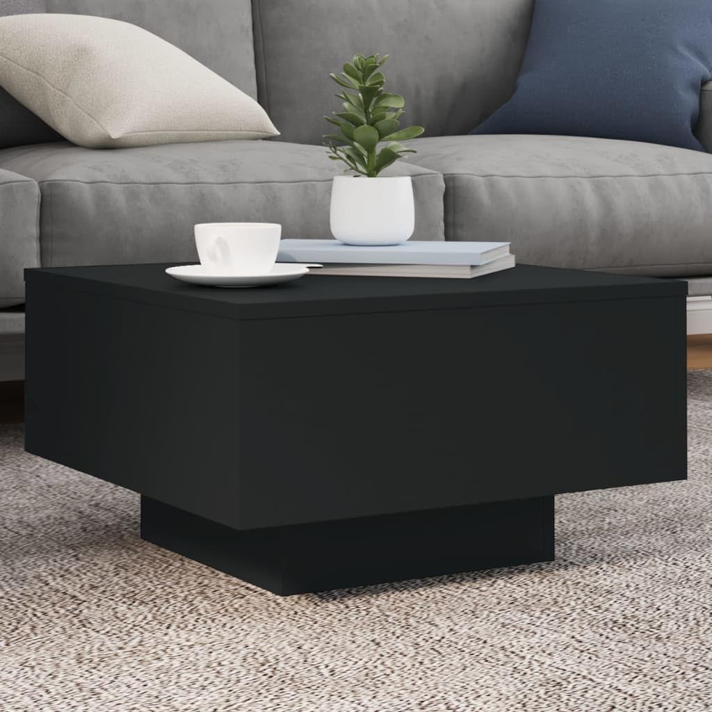 vidaXL Coffee Table with LED Lights, Black, 21.7"x21.7"x12.2", Modern Style, Engineered Wood Material, Lounge or Living Room Table vidaXL