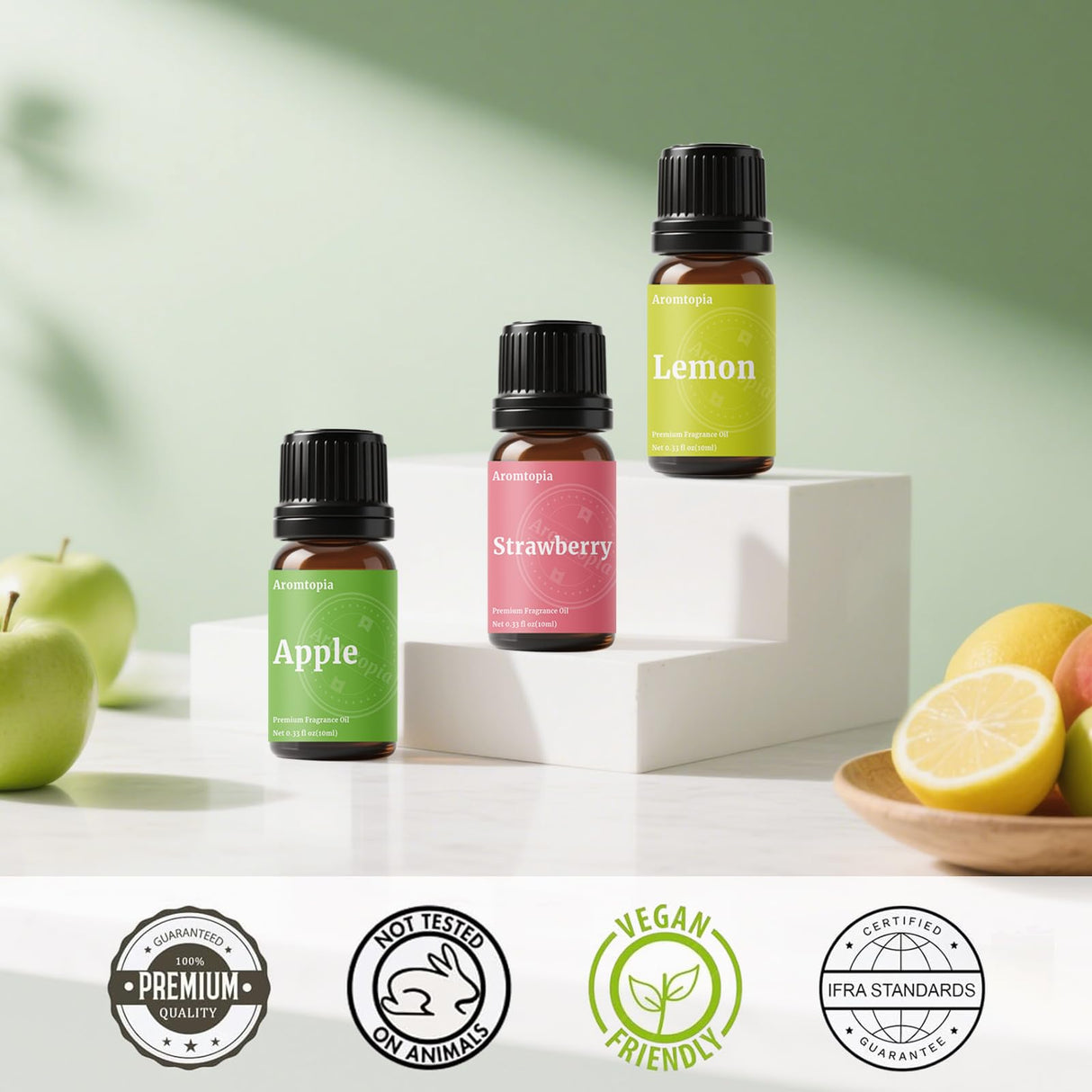 Fruit Fragrance Oils, 6x10ml Summer Essential Diffuser Oils Set, Aromtopia Fruity Fragrance Oil for Candle Soap Making, Premium Home Diffusing Scents, Pineapple, Lemon, Cherry, Passion Fruit, Apple AROMTOPIA