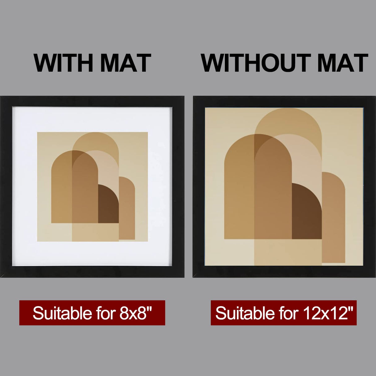 HEART ART 12x12 Black Picture Frame Set of 9, Display Pictures 8x8 with Mat or 12 x 12 without Mat, Multi Collage Gallery Square Photo Frames for Wall HEART ART