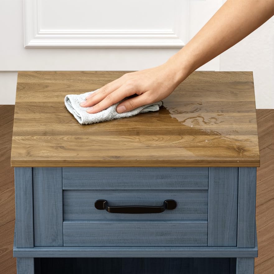 Farmhouse Nightstand with Drawer, Wood Bedside Table with Open Shelf, Modern Bedside Cabinet for Bedroom, Small End Table, Side Tables with Storage Shelf for Bedroom Blue LET512LR YAUKTAK