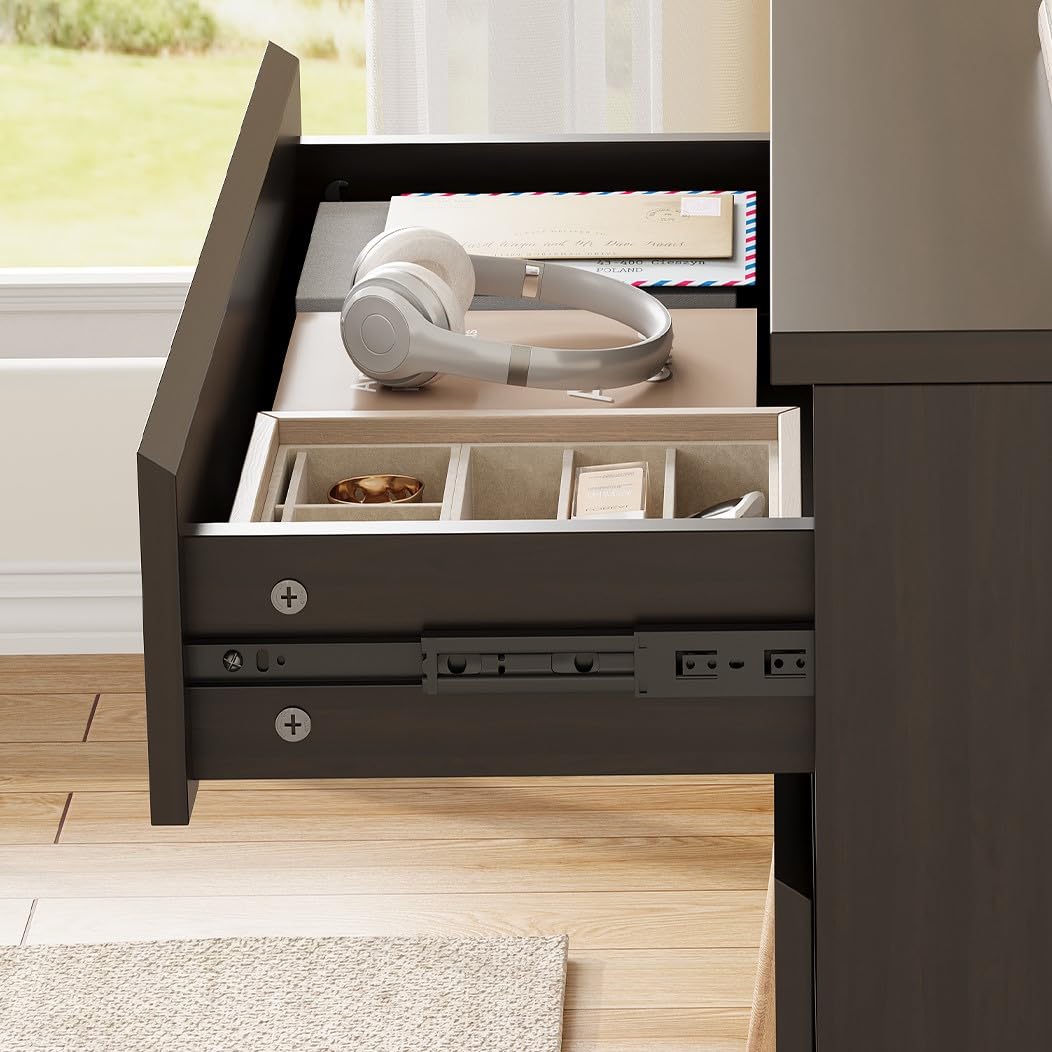 Jocoevol Modern Brown 5 Drawer Dresser for Bedroom, Simply Chest of Drawers, Wood Storage Dresser with Deep Drawers for Living Room Hallway Entryway, Brown Jocoevol