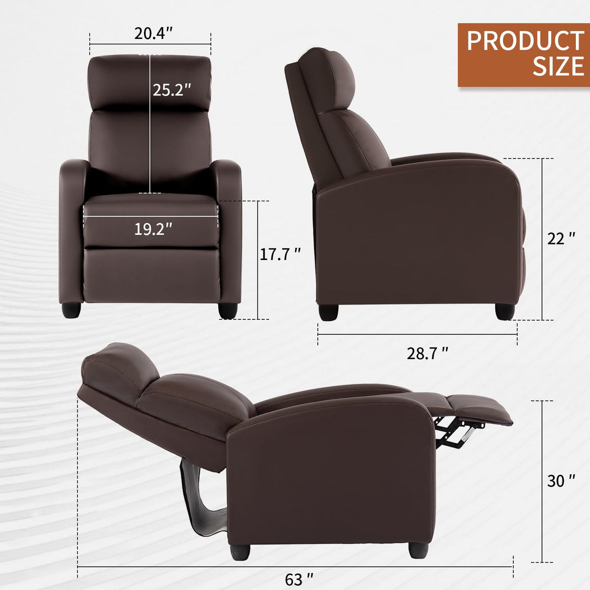 BestMassage | Recliner Chair | with 2 Point Massage Function | Leather Dark Brown | with Lumbar Support, Adjustable Push Back, Footrest & Padded Seat | Easy Assembly | for Living Room, Home Theatre BestMassage