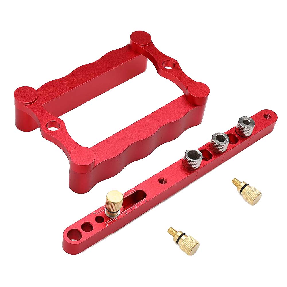 ANPTGHT Self Centering Doweling Jig Woodworking Joinery Hole Drill Guide with 1/4 5/16 3/8 Inch Positioner Locator Tool Red Wave Hardware Precise Punch Drilling Jig Kit ANPTGHT