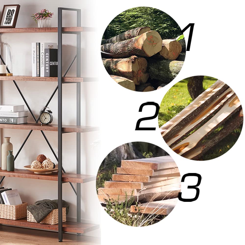 HSH 5-Tier Rustic Wood and Metal Etagere Bookcase - Distressed Brown Farmhouse Style HSH