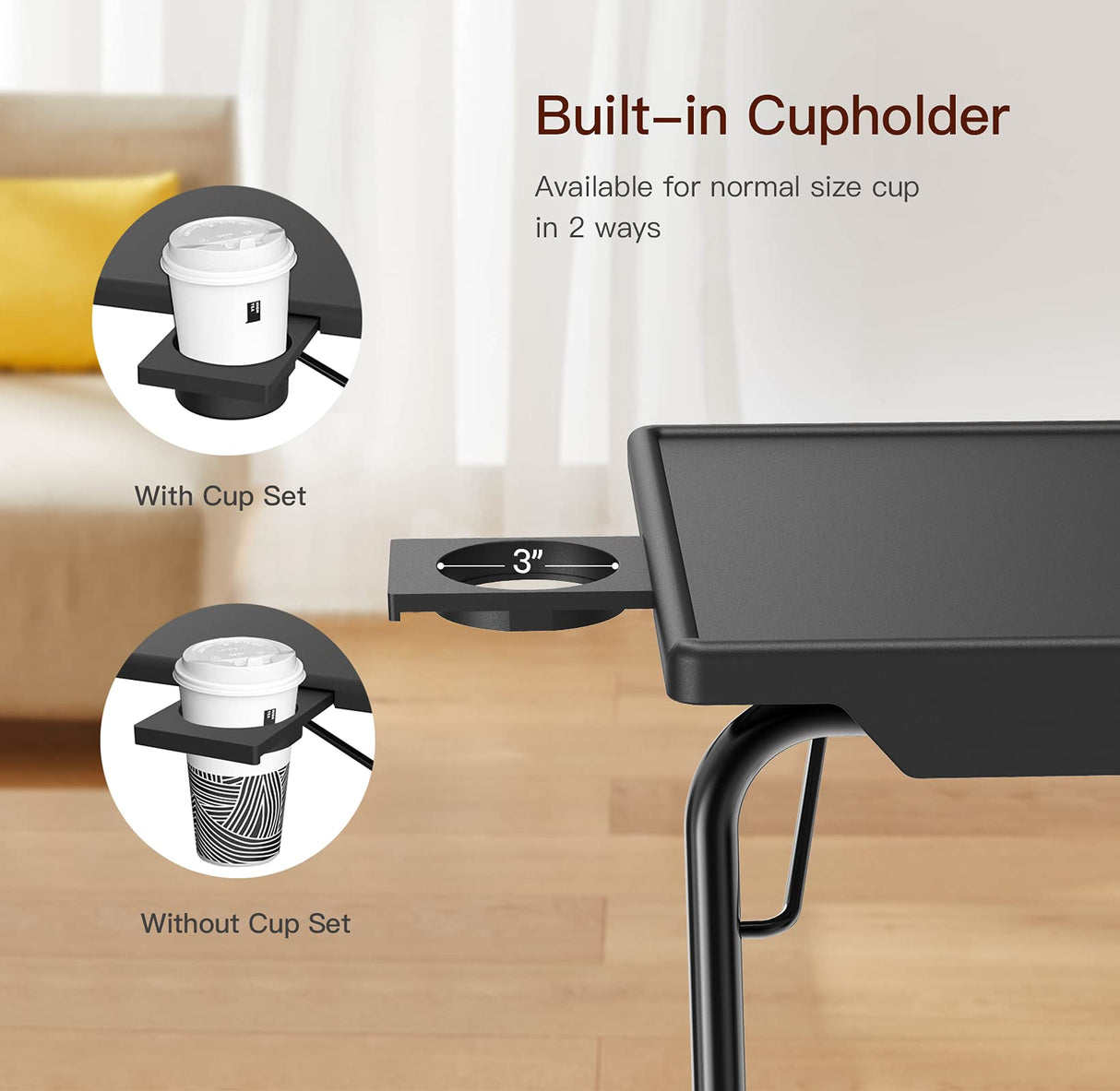 Adjustable TV Tray Table - TV Dinner Tray on Bed & Sofa, Comfortable Folding Table with 6 Height & 3 Tilt Angle Adjustments (Black) HUANUO