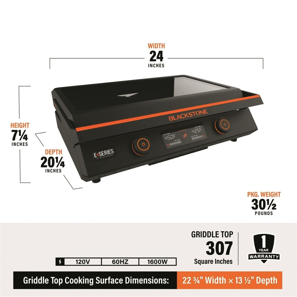 Blackstone 22-Inch Electric Griddle - 1200W Non Stick Ceramic Titanium Coated Stainless Steel Tabletop Griddle with EZ-Touch Control Dial, LCD Display, Patented Rotate & Remove Glass Hood - 8001 Blackstone