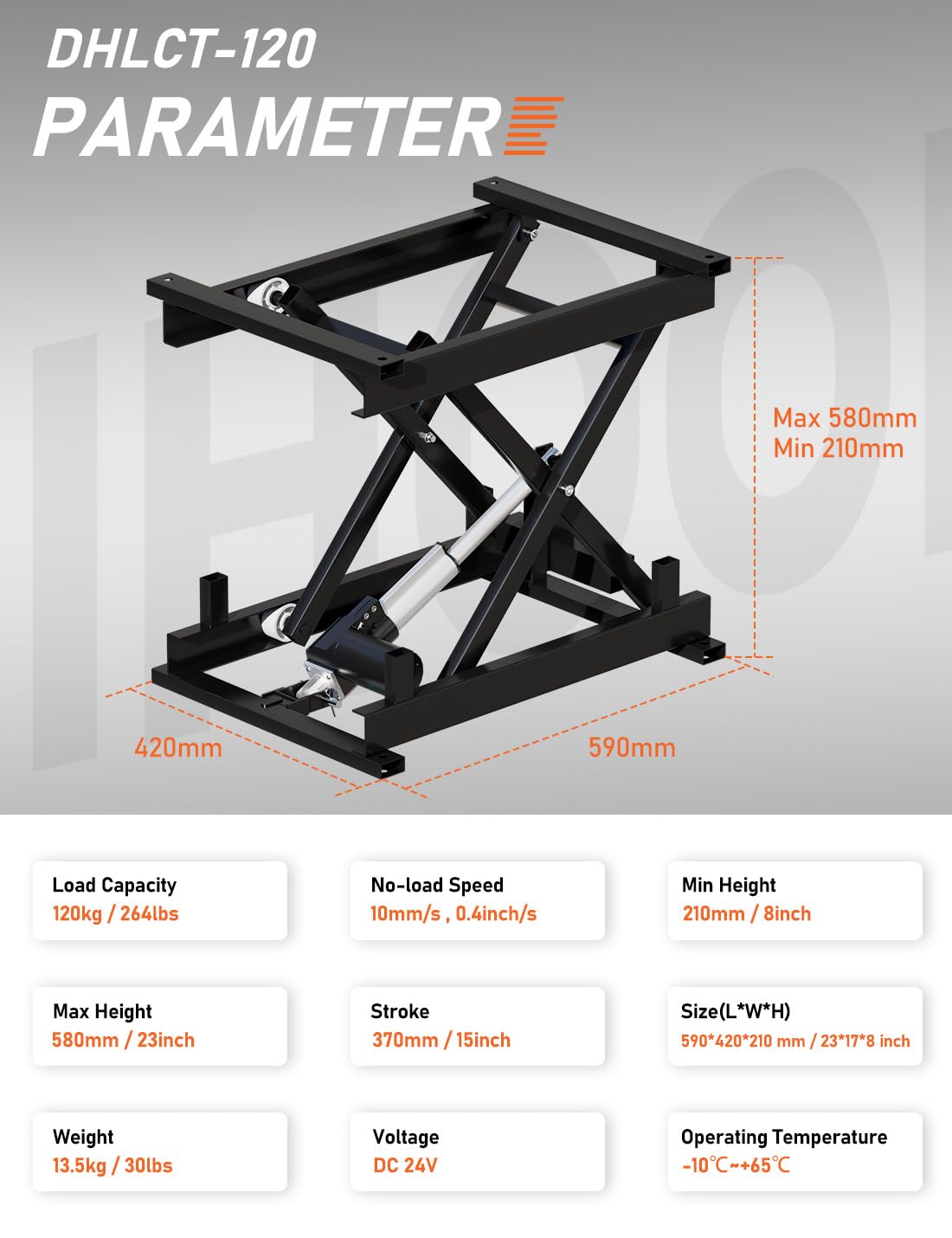 DIHOOL Electric Scissor Lift Table 250LB Load, 210-580MM Height Adjustable Lifting Platform DIHOOL