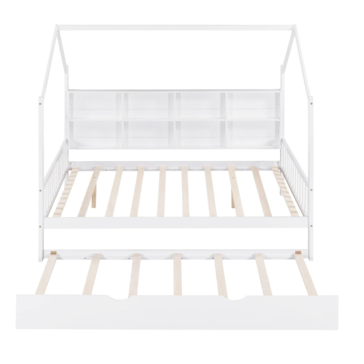 Harper & Bright Designs Full Size House Bed with Trundle, Wood Full House Bed Frame with Shelf Compartment, Full House Bed for Kids with Roof for Girls, Boys,No Box Spring Needed, White Harper & Bright Designs