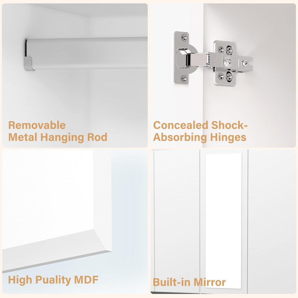 Wakefit 5 Door Armoire Wardrobe Closet with 3 Drawers & Mirror, Wooden Bedroom Armoires with Shelves and Hanging Rod, Freestanding Wardrobe Cabinet for Bedroom, Guest Room (White) Wakefit