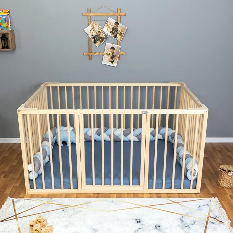 Montessori Floor Bed Full Size 54x75" / Height 38.58'' | Pine Tree Toddler Bed Frame, Wood Bed Frame | Gift For Kids Room Decor Special Bed (Full) Generic