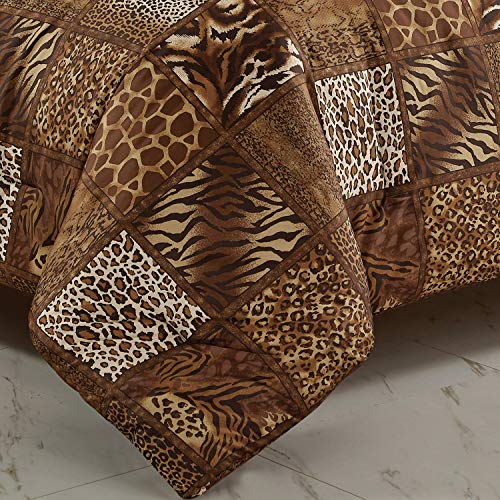 WPM WORLD PRODUCTS MART 3 Piece Animal Print Comforter with Pillow Sham, Chocolate Brown Leopard Zebra Giraffe Jungle Forest Theme Design Queen Size Bedding- Safari (Brown, Queen) WPM WORLD PRODUCTS MART