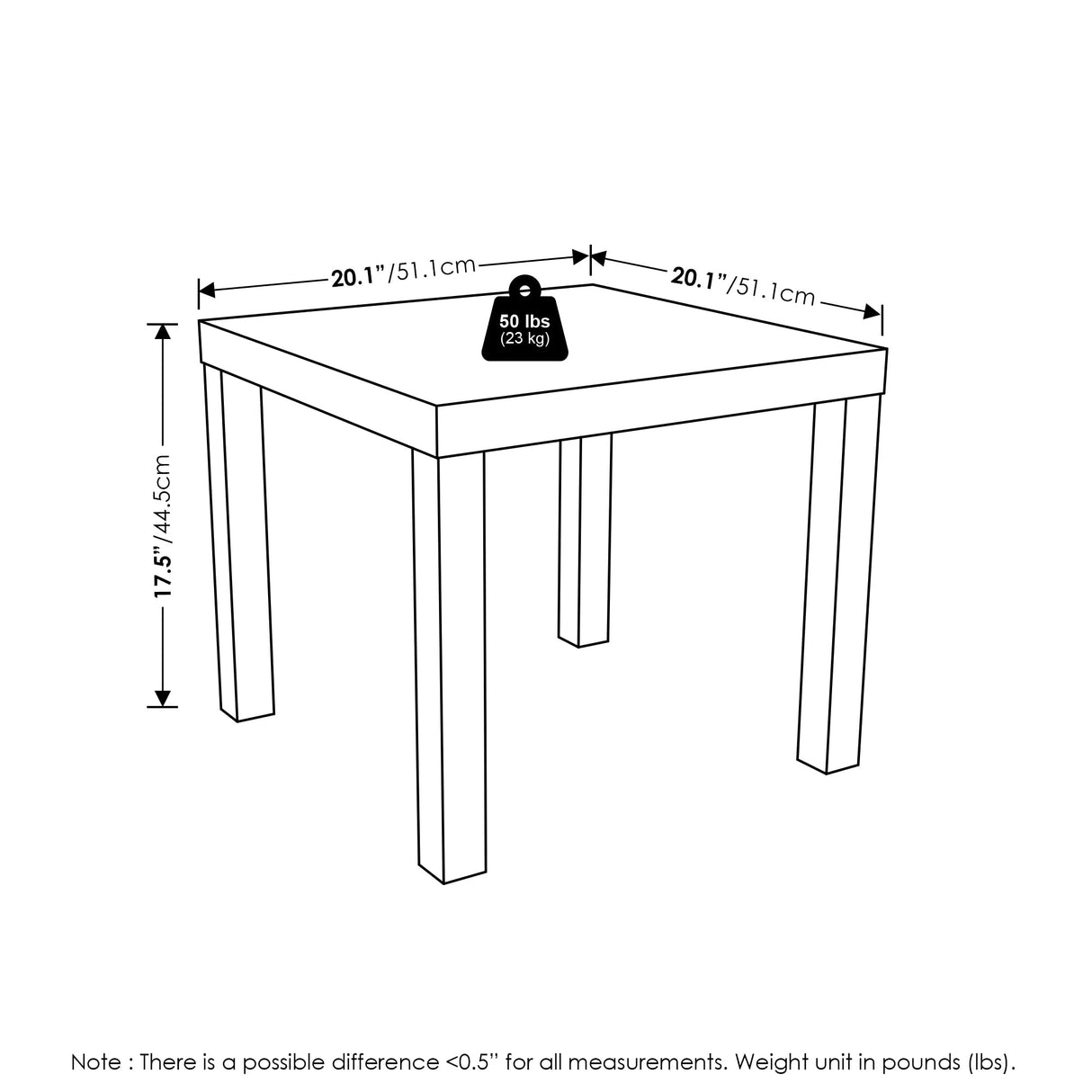 Furinno Classic Homey Square Parsons Side End Table, 1-Pack, Black Furinno