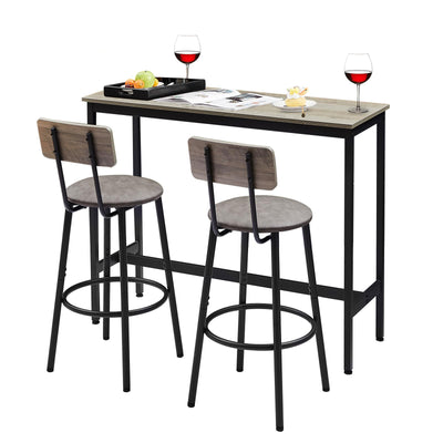 Tatub Bar Table and Chairs Set of 2, Industrial Sofa Table with Stools, 3 Piece Counter Height Small Dining Table Set for 2, Pub Table and Chairs Set of 2, Gray