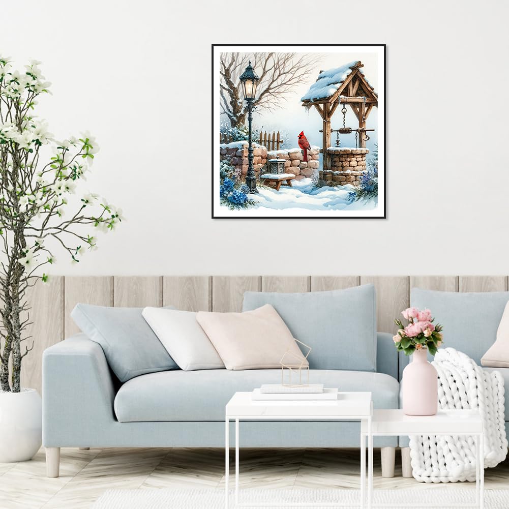 SJUTOUCI Diamond Painting Kits for Adults, Winter Diamond Art Kits for Beginners, 5D DIY Diamond Bead Dot Art, Full Drill Gem Craft Home Decor 12x12 inch, Snowscape SJUTOUCI