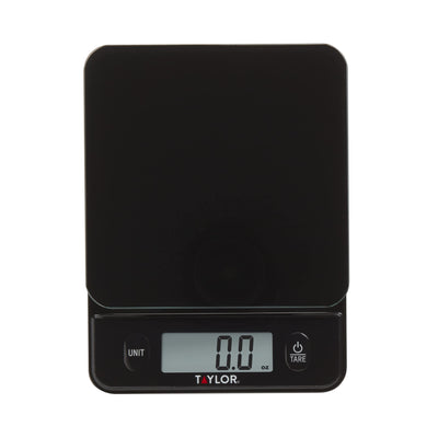 Taylor Glass Top Food Scale with Touch Controls, 11 lb Capacity, Sleek Black Design for Precision Food Measurement in Grams and Ounces