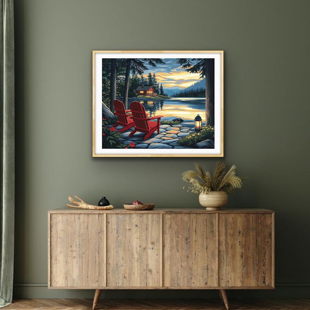 Natuyalo Paint by Numbers Kit for Adults Beginners, 16" Wx20 L Canvas Pictures Painting Acrylic Paintwork with 3 Pcs Paintbrushes, Cabin in The Forest Natuyalo