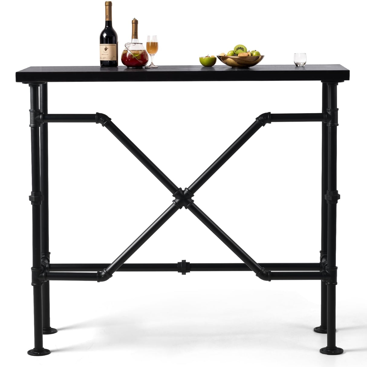 Narrow Industrial Bar Table in Rustic Walnut - 47.24" High Top for Small Spaces LOKKHAN