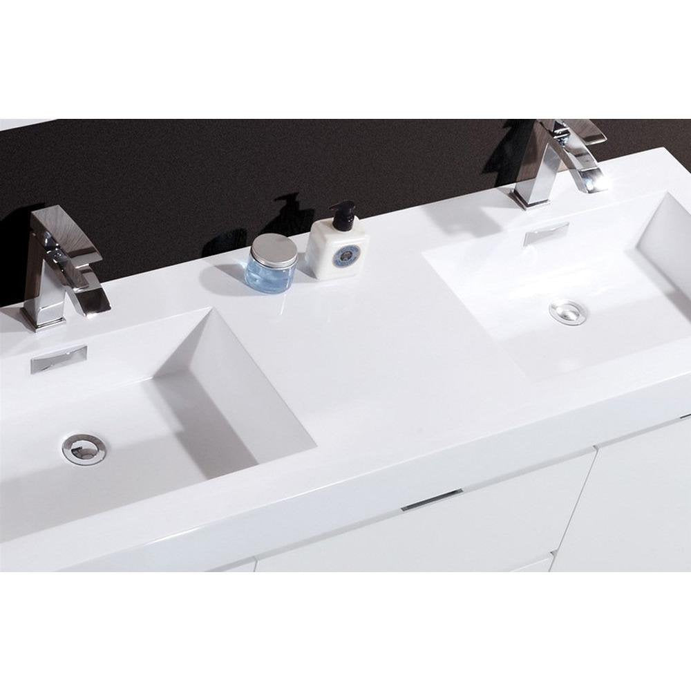 Kubebath Bliss 60" Double Sink High Gloss White Wall Mount Floating Modern Bathroom Vanity Kube Bath
