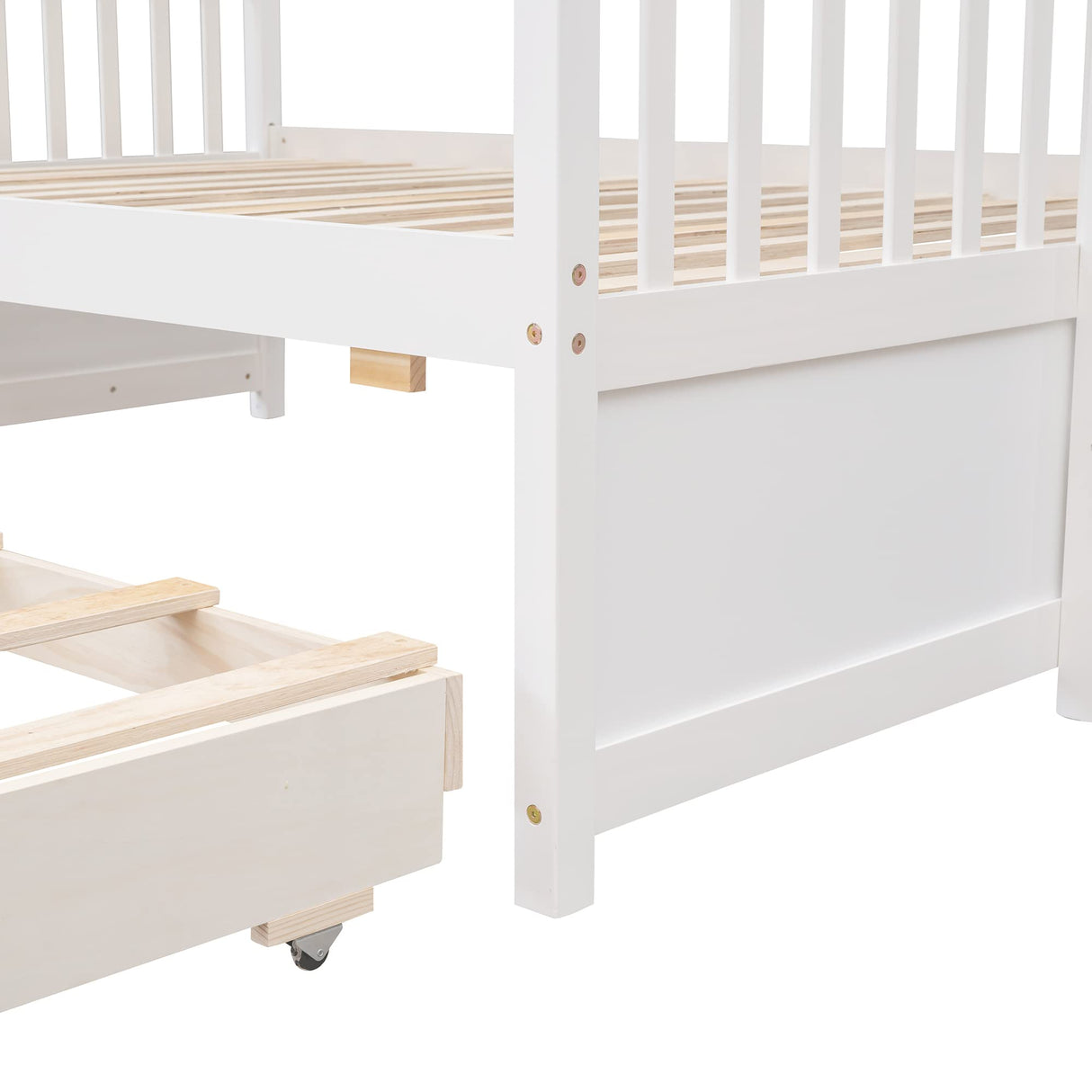 Ball & Cast Twin-Over-Full Bunk Bed with Twin-Size Trundle and Drawers,Separable Wood Bunkbed w/Full-Length Guard Rail & Slat Support,Space Saving,Bedroom Furniture for Student Dorms,Studio,White Ball & Cast