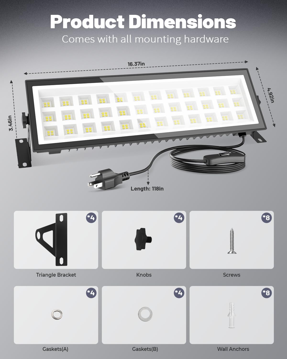 AGranTOP 2 Pack Plug in LED Shop Lights - 100W 15000LM Aluminum Garage Light w/ 9.84ft Power Cord, IP66 Waterproof Shop Lights for Garage, Workshop, Warehouse (Built-in ON/Off Switch) AGranTOP