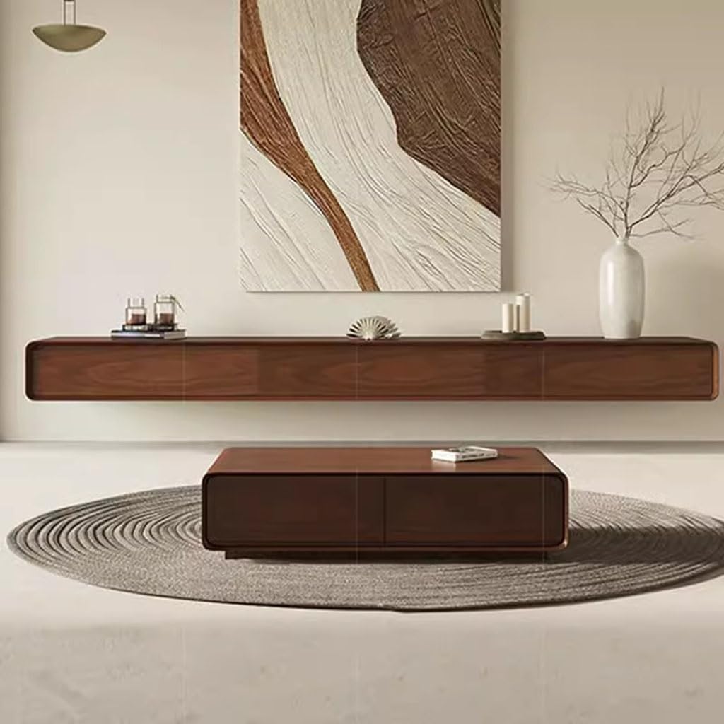 Floating TV Stand Floating TV Unit 62/78/94'' Wall Mounted TV Cabinet Wooden Entertainment Media Console Center Simple Living Room Bedroom Wall Mounted TV Stand Shelf(Brown-A,200 * 24 * 20cm) WoodArtSupply