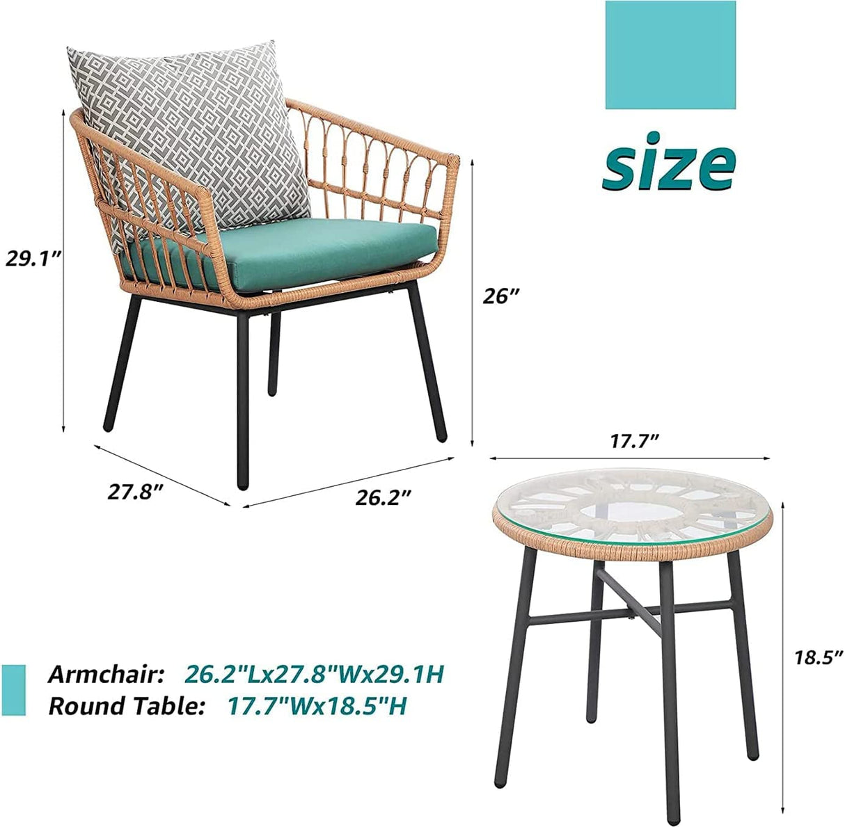 Fangflower Weather Patio Bistro Set, Outdoor Furniture Tempered Coffee Table, and Wicker Chairs for Garden, Balcony, Yard Poolside, White Fangflower