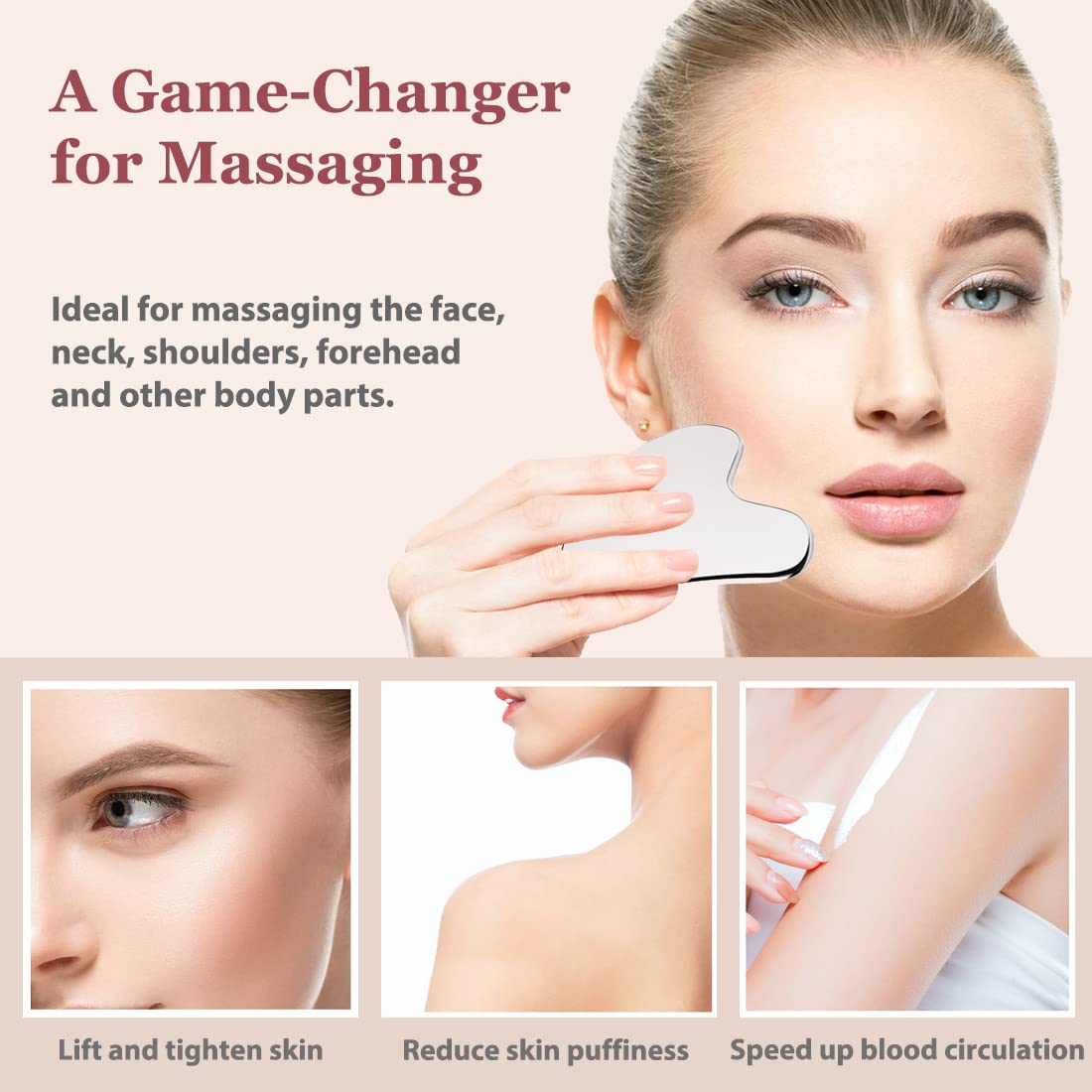 leiwo Stainless Steel Gua Sha and Face Roller Set, Facial Tool for Face Sculpting, Metal Skin Care, Massager for Women leiwo