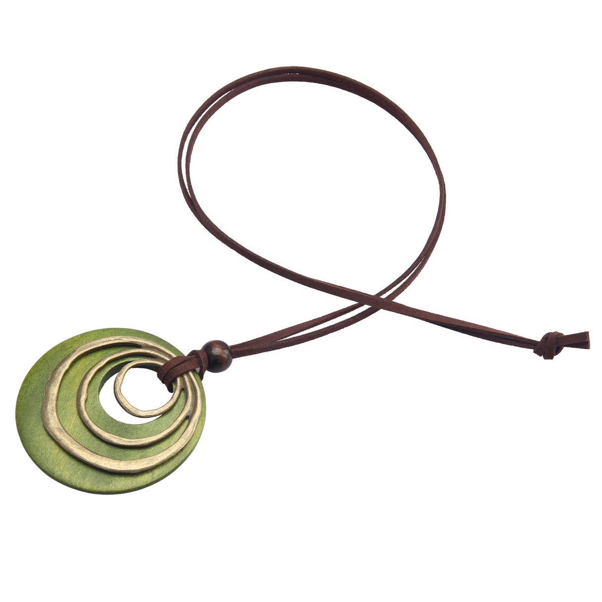 joymiao Leather Necklaces for Women Boho Leather Necklace Long Wooden Neckalce Circle Vintage Necklace Wooden Pendant Long Necklaces joymiao