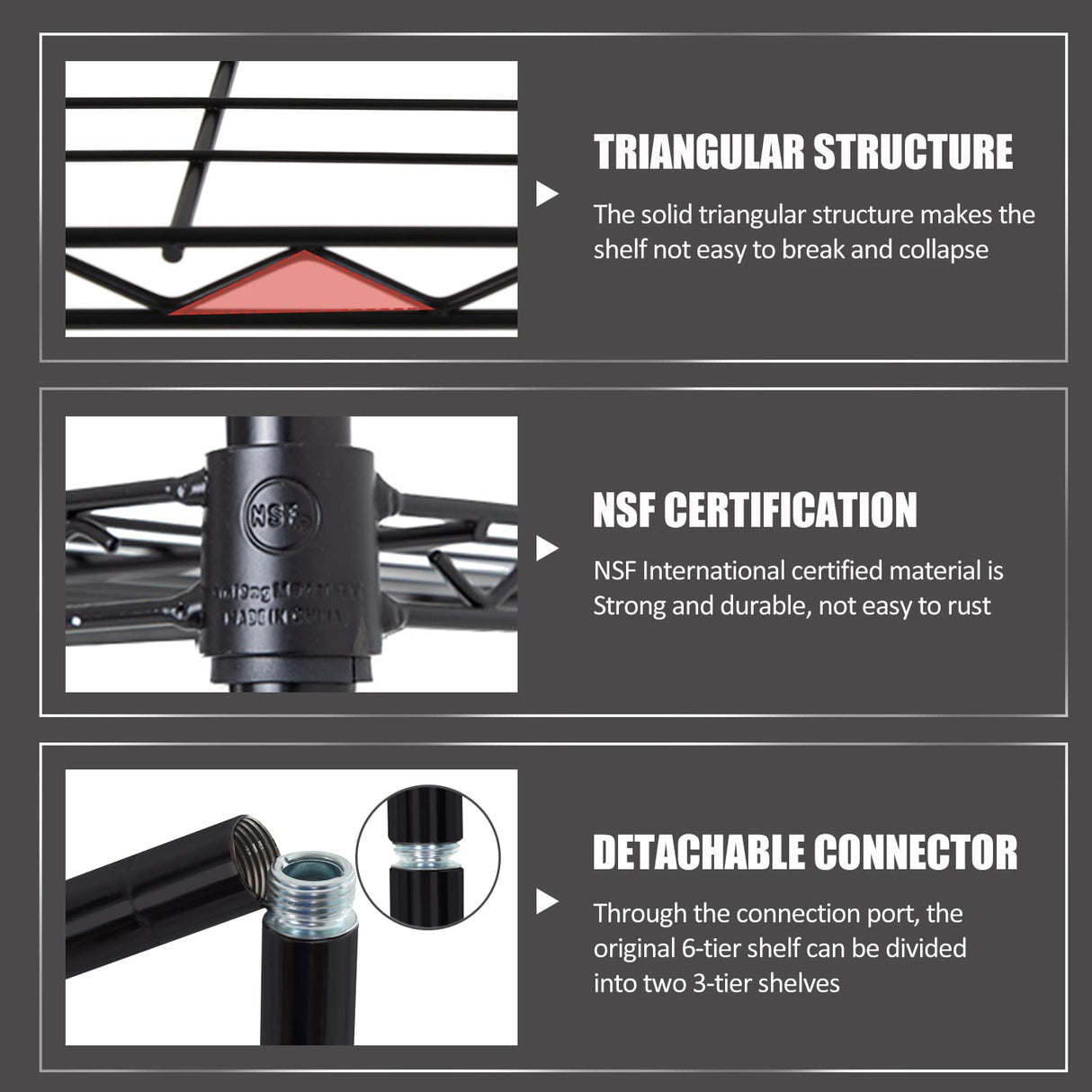 NChanmar 6-Tier Wire Shelving Unit Storage Shelves Metal Shelves 60"x23"x13" Heavy Duty Metal Storage Rack Wire Rack NSF Height Adjustable for Home Kitchen Bathroom Garage Shelving(Black) NChanmar