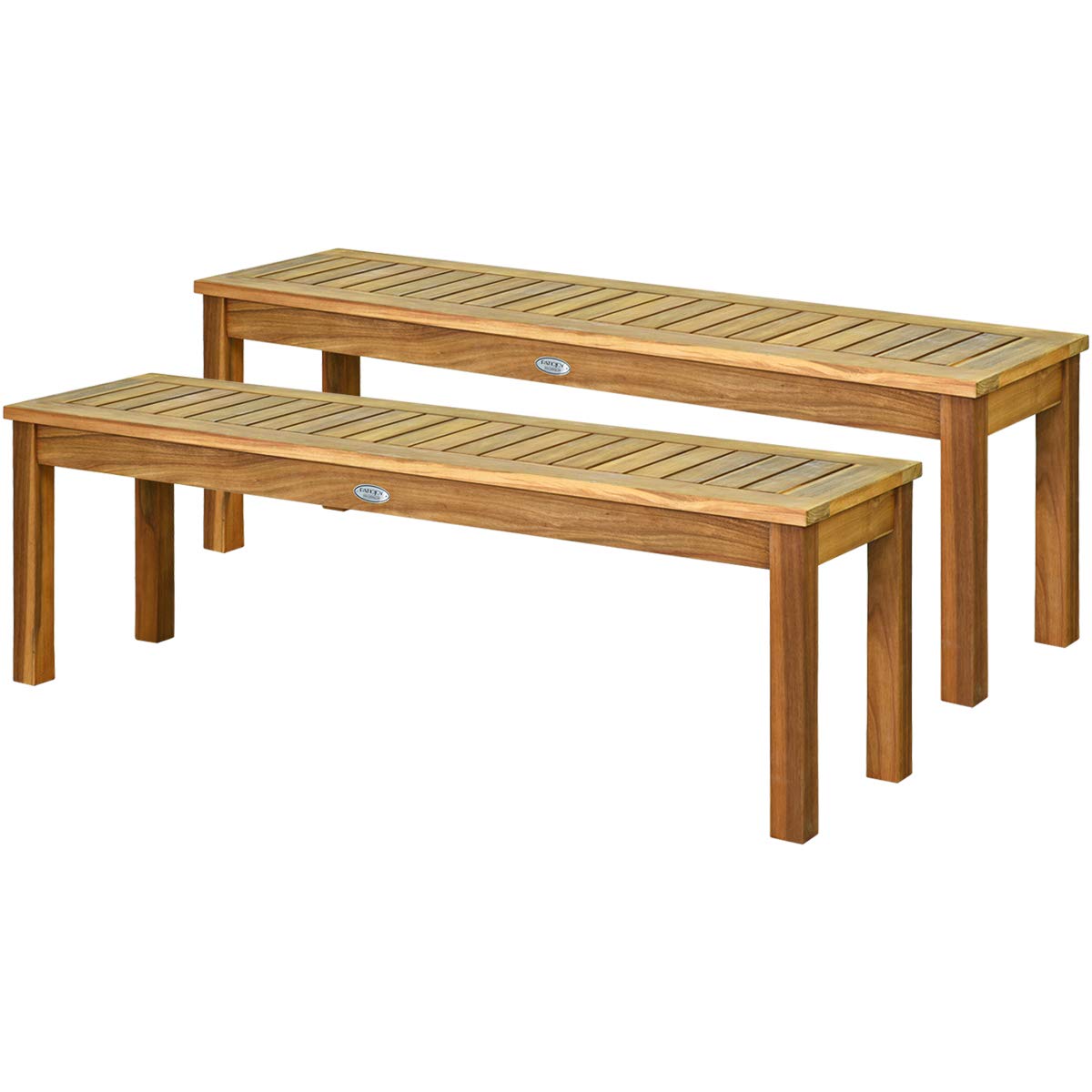 Tangkula 52 Inches Acacia Wood Outdoor Bench, Wood Bench for Dining Room Entryway Poolside Garden, Patio Backless Dining Bench with Slatted Seat, Ideal for Outdoors & Indoors (2, Teak) Tangkula