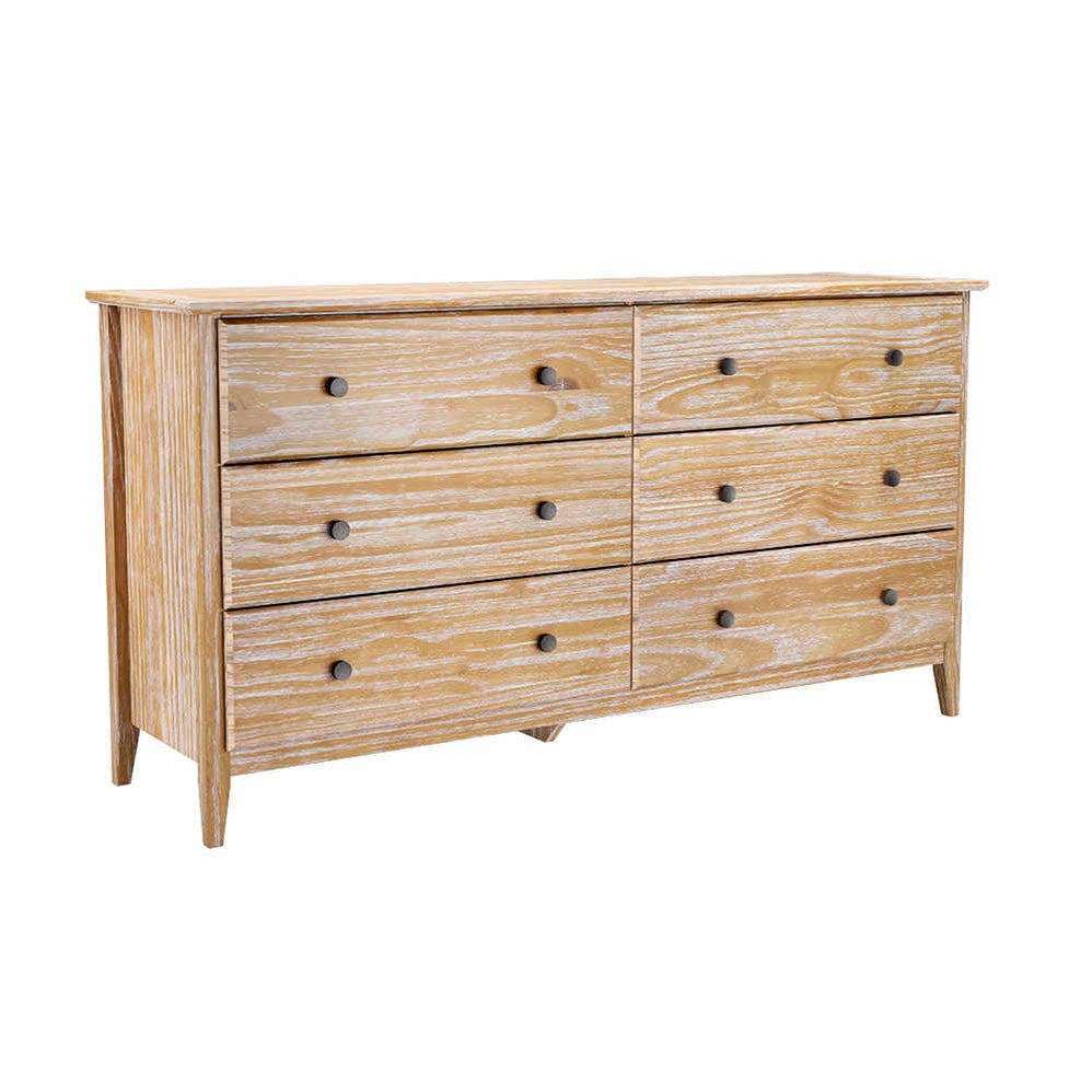 Grain Wood Furniture Greenport 6-Drawer Bedroom Dresser, Solid Wood with a Brushed Driftwood Finish Grain Wood Furniture