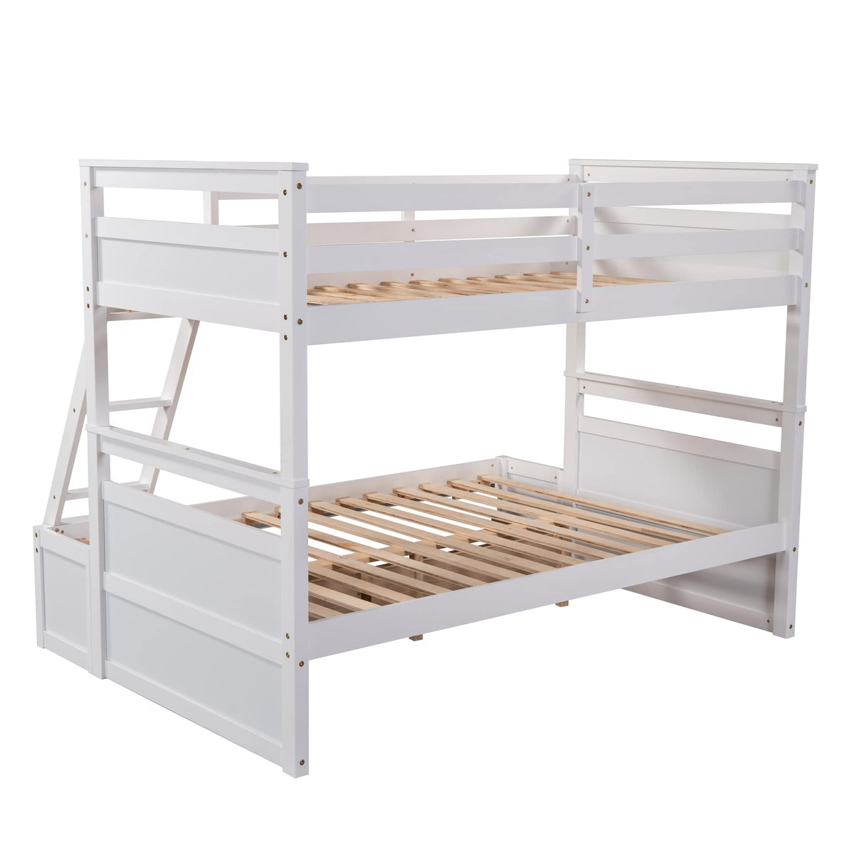 Merax Twin Over Full Bunk Bed, Wood Bunk Bed with Removable Ladders and Two Storage Drawers, Convertible into Two Individual Beds (White) Merax