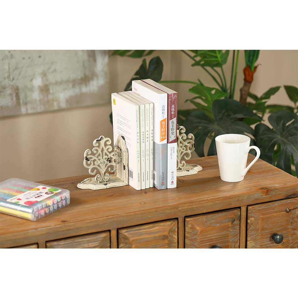 Jemeni Medallions Bookends Decorative, Heavy Duty Book Ends, Shabby Chic White Jemeni