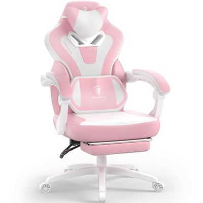 Dowinx Gaming Chair with Footrest, Big and Tall Gaming Chair for Heavy People, Computer/PC Gamer Chair for Adult with Massage (Pink)